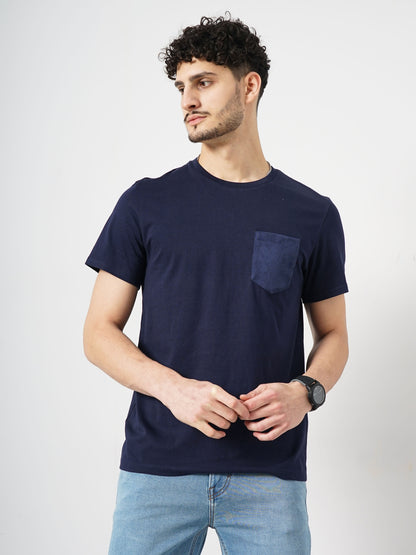 Navy Blue Solid Cotton T-shirt