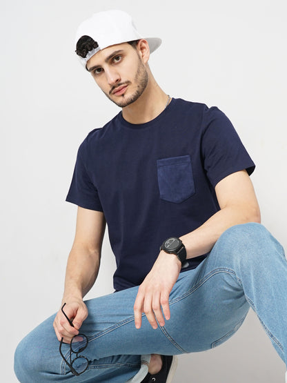 Navy Blue Solid Cotton T-shirt