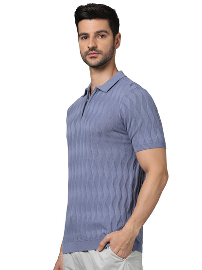 Grey Graphic Printed Cotton Polo