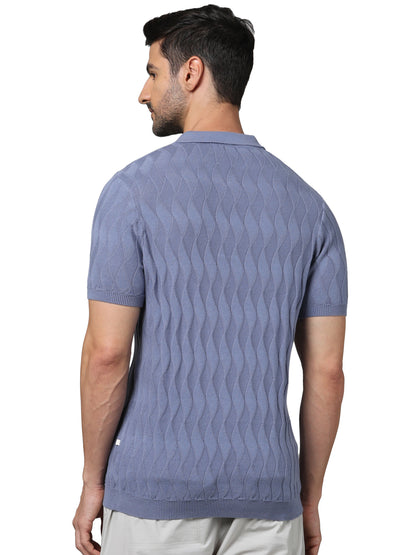 Grey Graphic Printed Cotton Polo