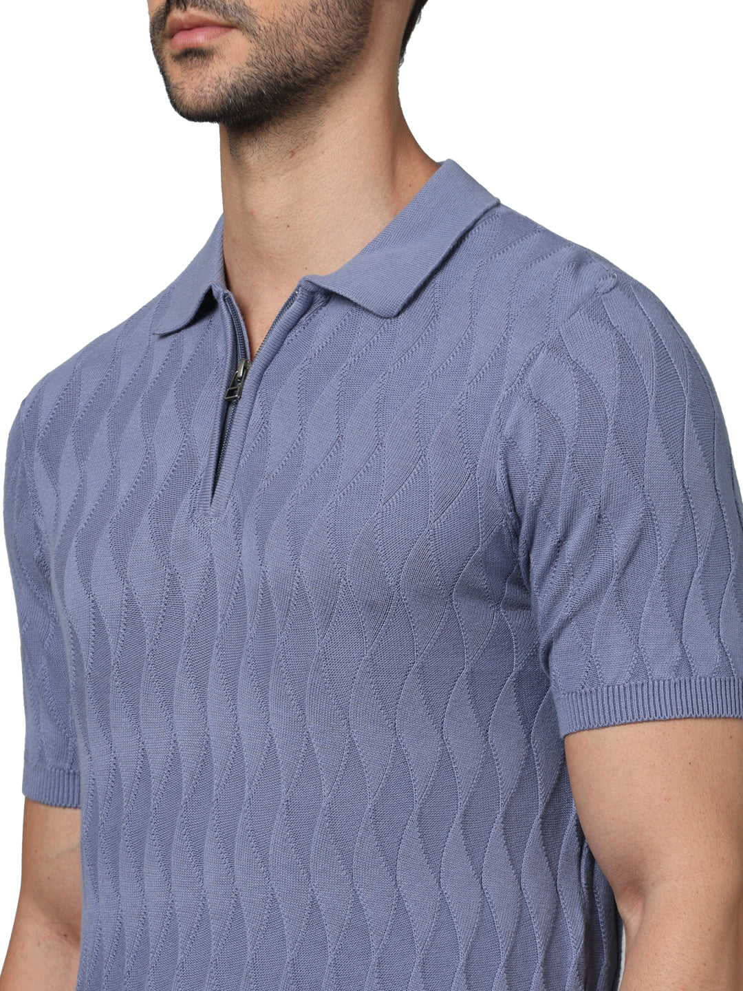 Grey Graphic Printed Cotton Polo