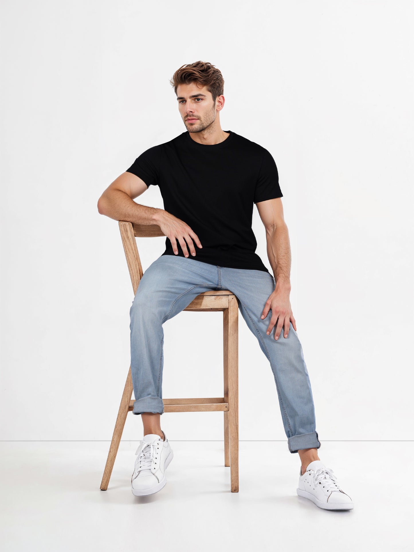 Celio* Solid Regular Fit Poly-Cotton Black T-Shirt