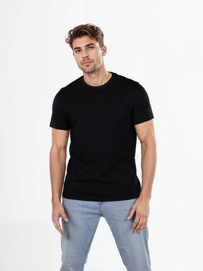 Celio* Solid Regular Fit Poly-Cotton Black T-Shirt
