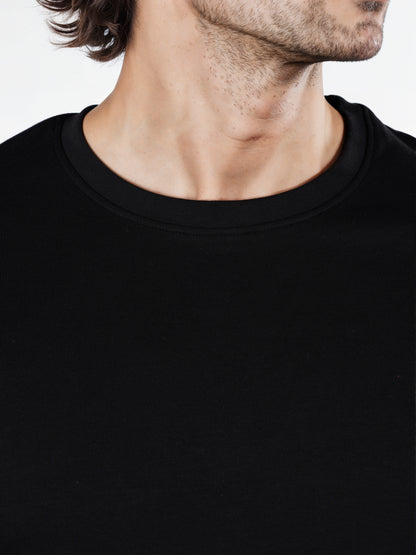 Celio* Solid Regular Fit Poly-Cotton Black T-Shirt