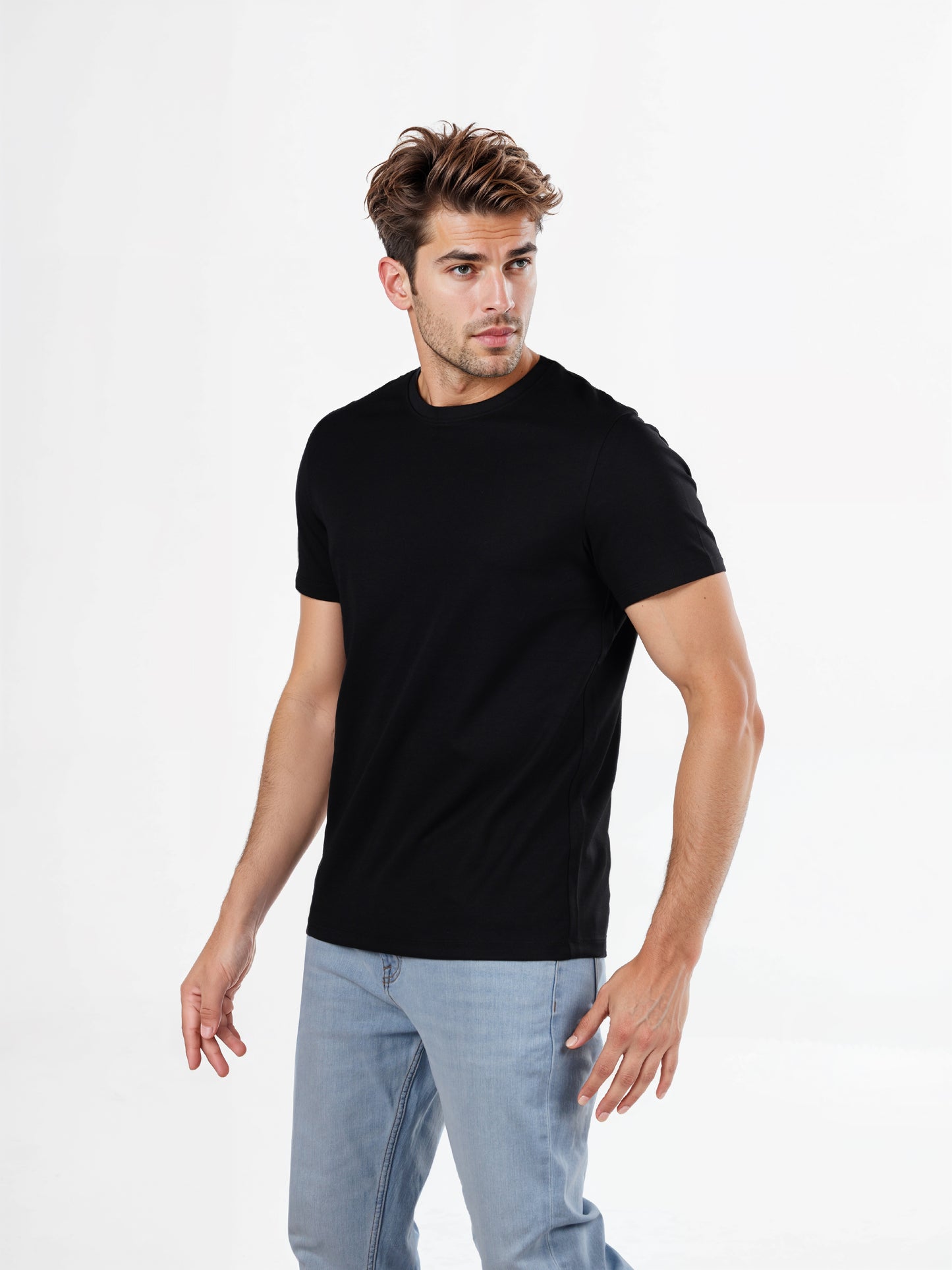Celio* Solid Regular Fit Poly-Cotton Black T-Shirt