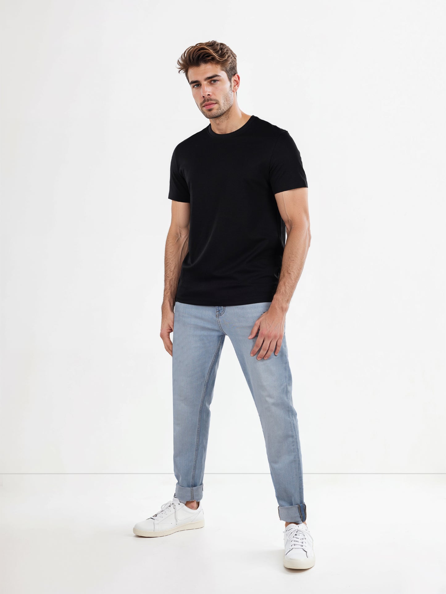 Celio* Solid Regular Fit Poly-Cotton Black T-Shirt