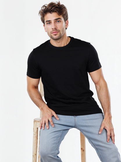 Celio* Solid Regular Fit Poly-Cotton Black T-Shirt