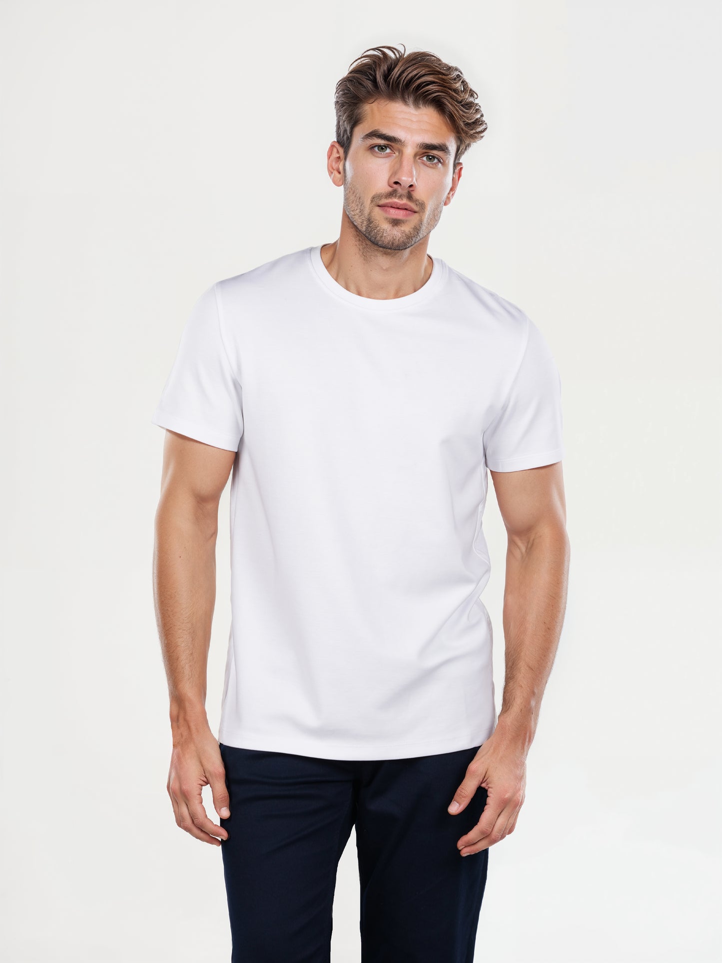 Celio* Solid Regular Fit Poly-Cotton Off White T-Shirt