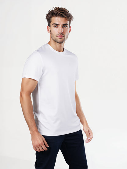 Celio* Solid Regular Fit Poly-Cotton Off White T-Shirt