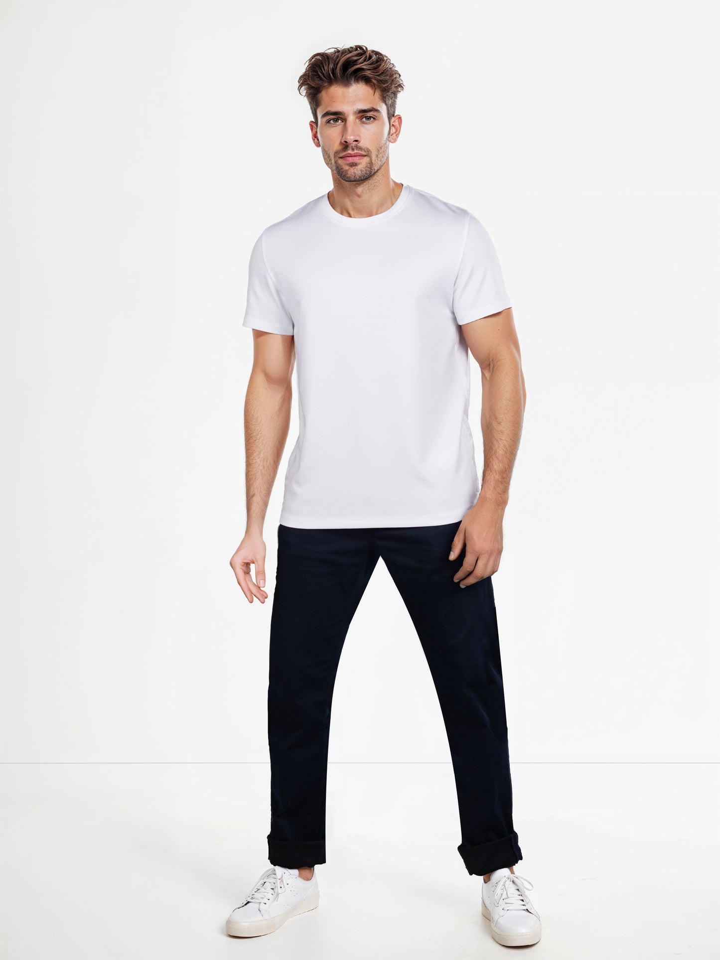 Celio* Solid Regular Fit Poly-Cotton Off White T-Shirt