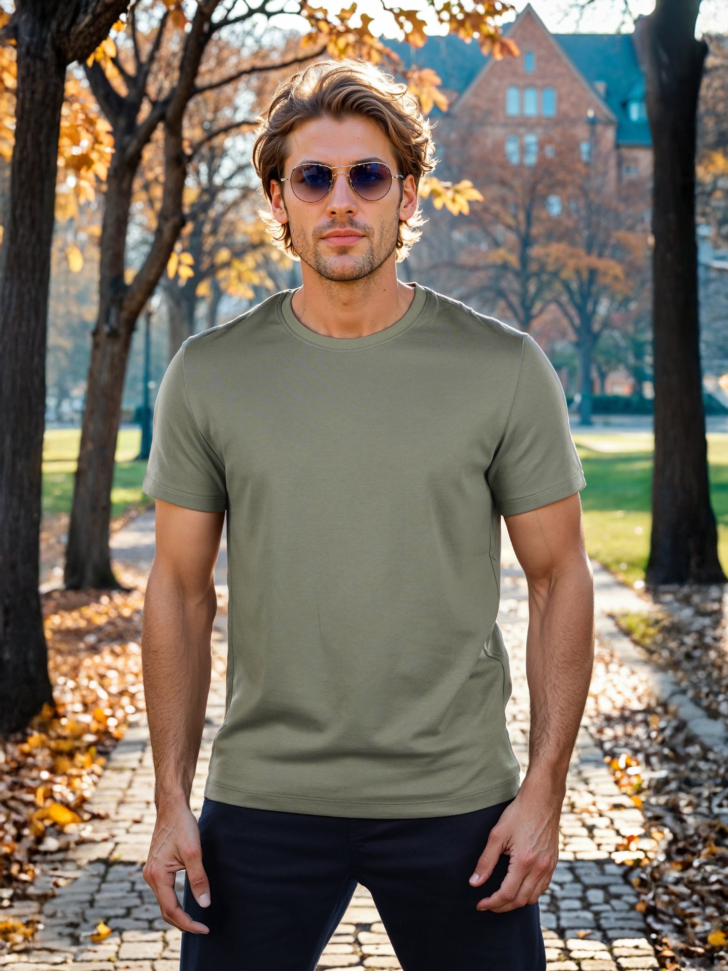 Celio* Solid Regular Fit Poly-Cotton Green T-Shirt