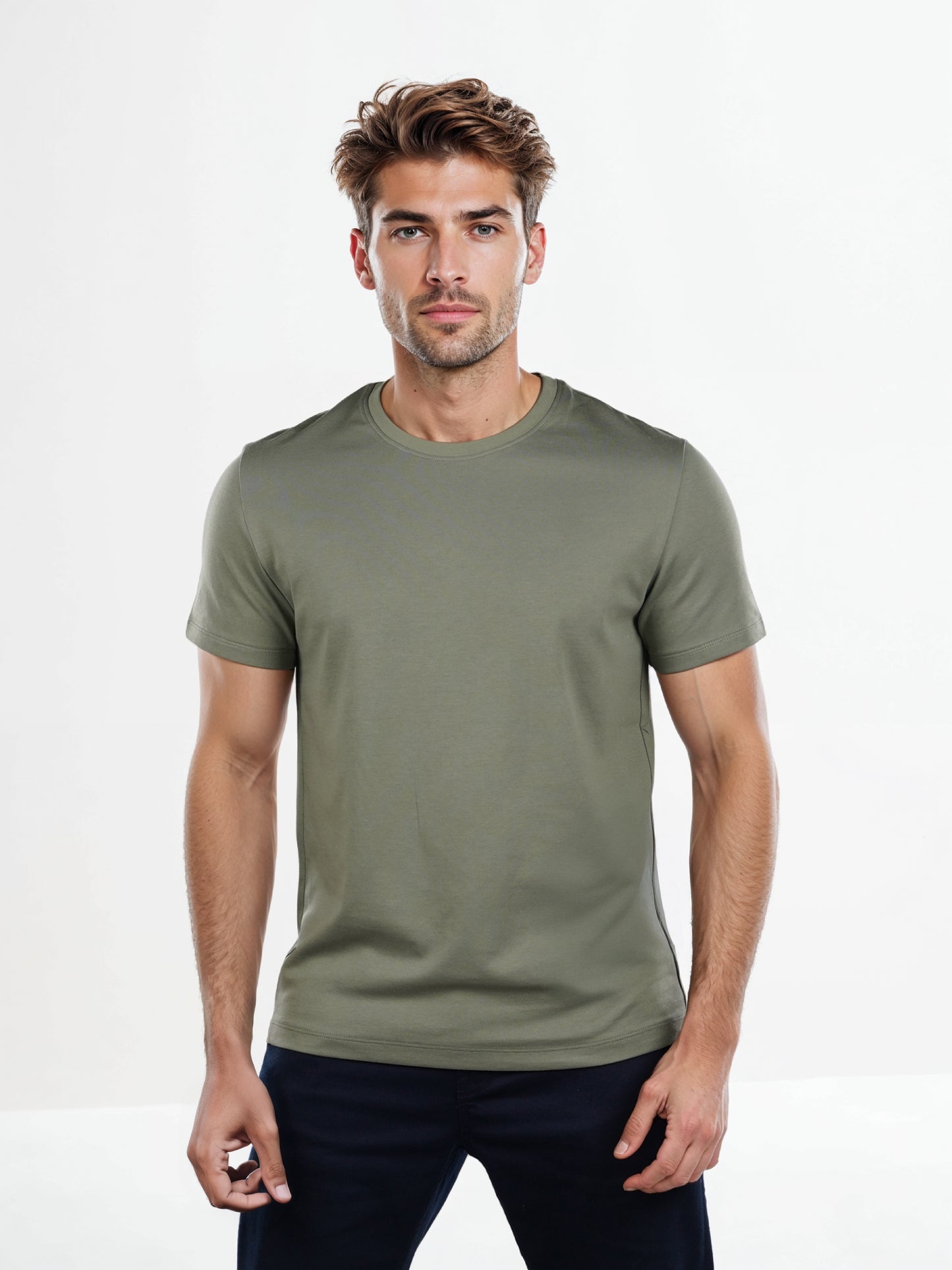 Celio* Solid Regular Fit Poly-Cotton Green T-Shirt
