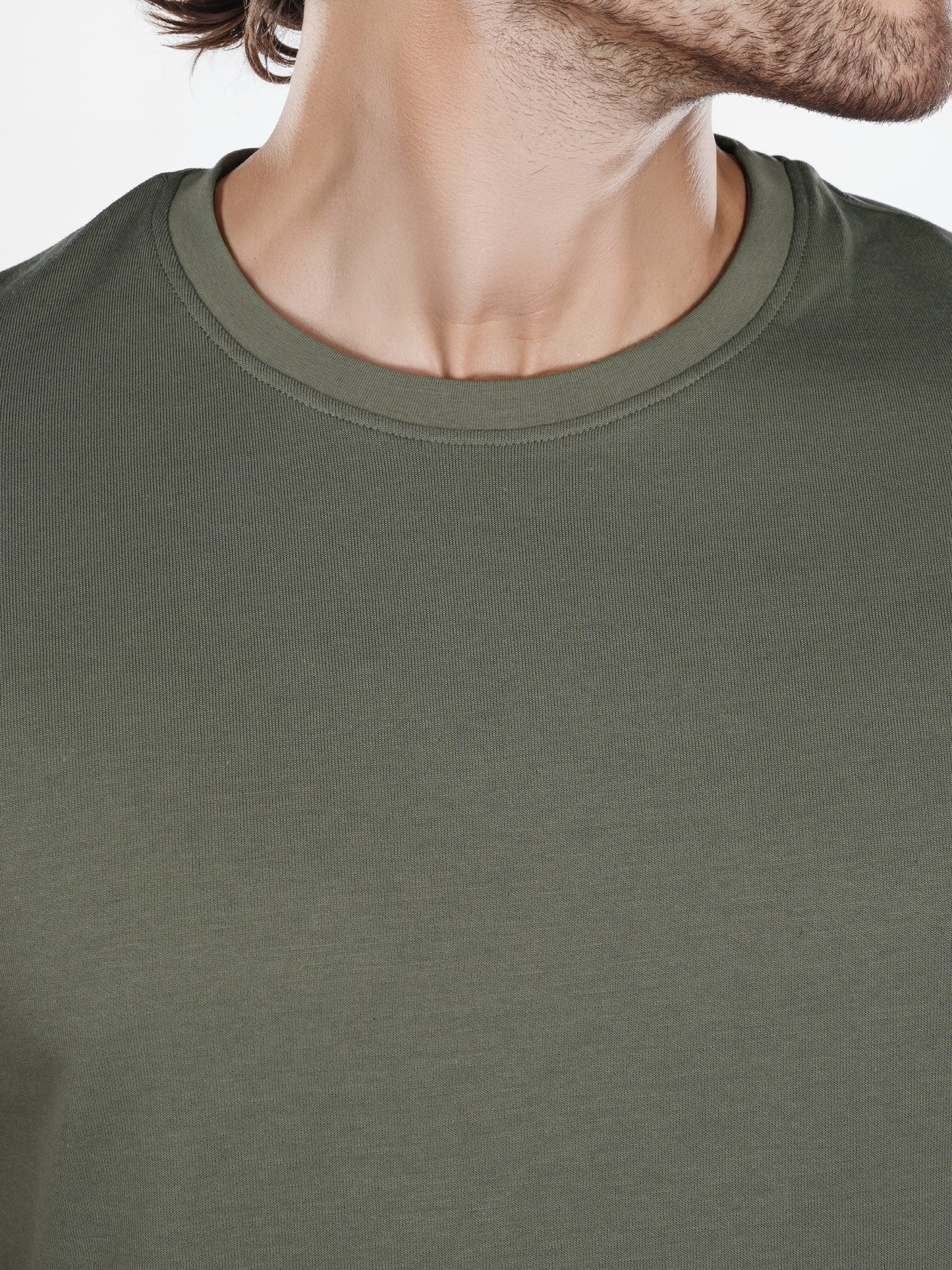 Celio* Solid Regular Fit Poly-Cotton Green T-Shirt