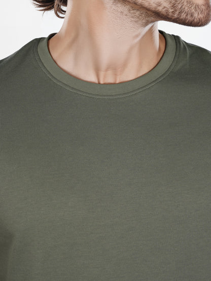 Celio* Solid Regular Fit Poly-Cotton Green T-Shirt