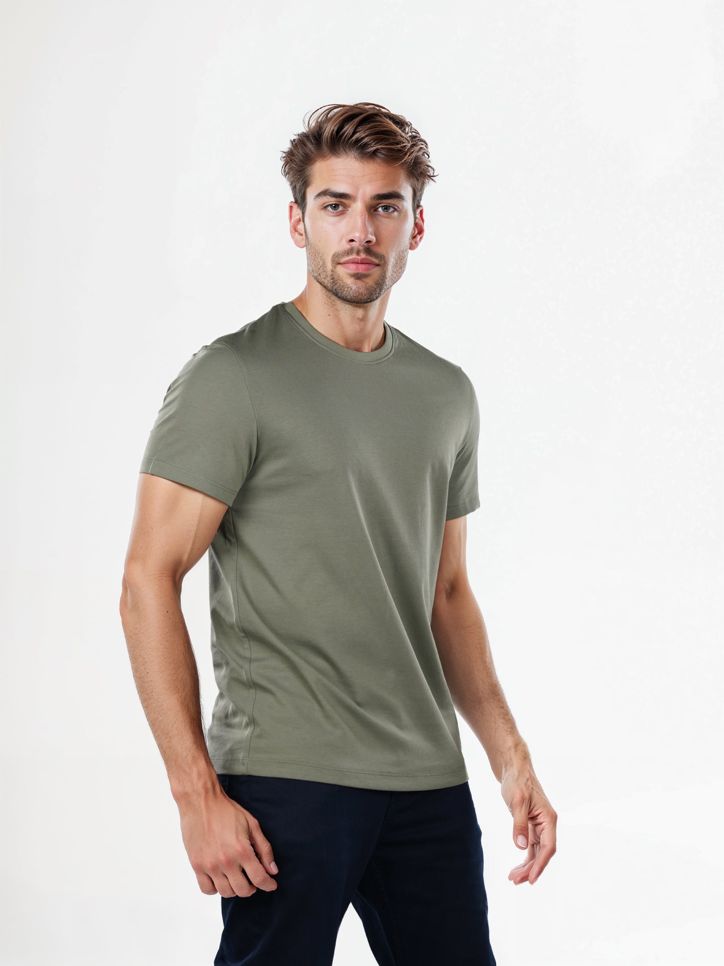 Celio* Solid Regular Fit Poly-Cotton Green T-Shirt