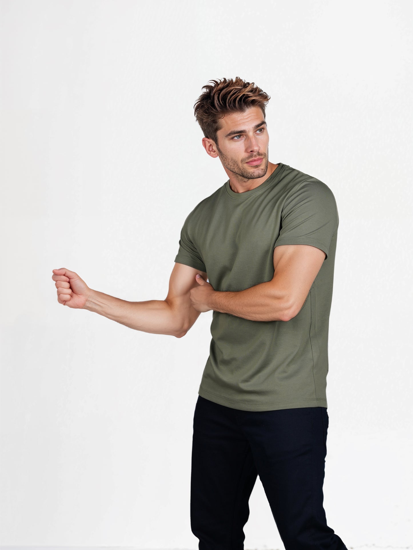 Celio* Solid Regular Fit Poly-Cotton Green T-Shirt
