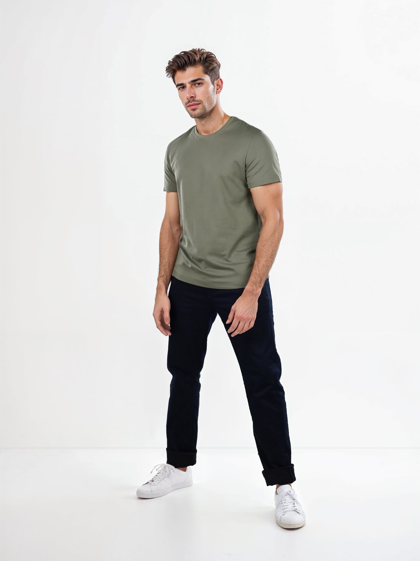 Celio* Solid Regular Fit Poly-Cotton Green T-Shirt
