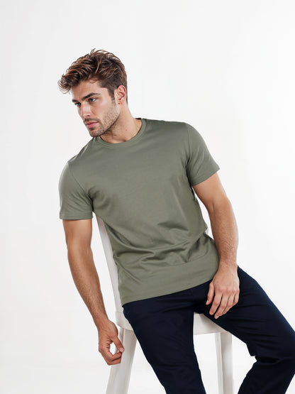 Celio* Solid Regular Fit Poly-Cotton Green T-Shirt