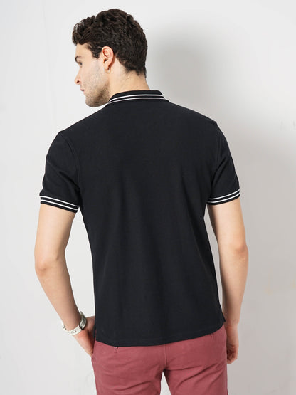 Black Solid Cotton Polo