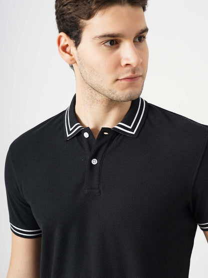 Black Solid Cotton Polo