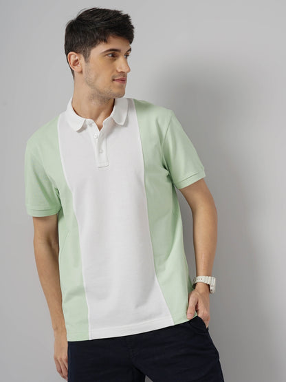 Green Colourblock Cotton Polo