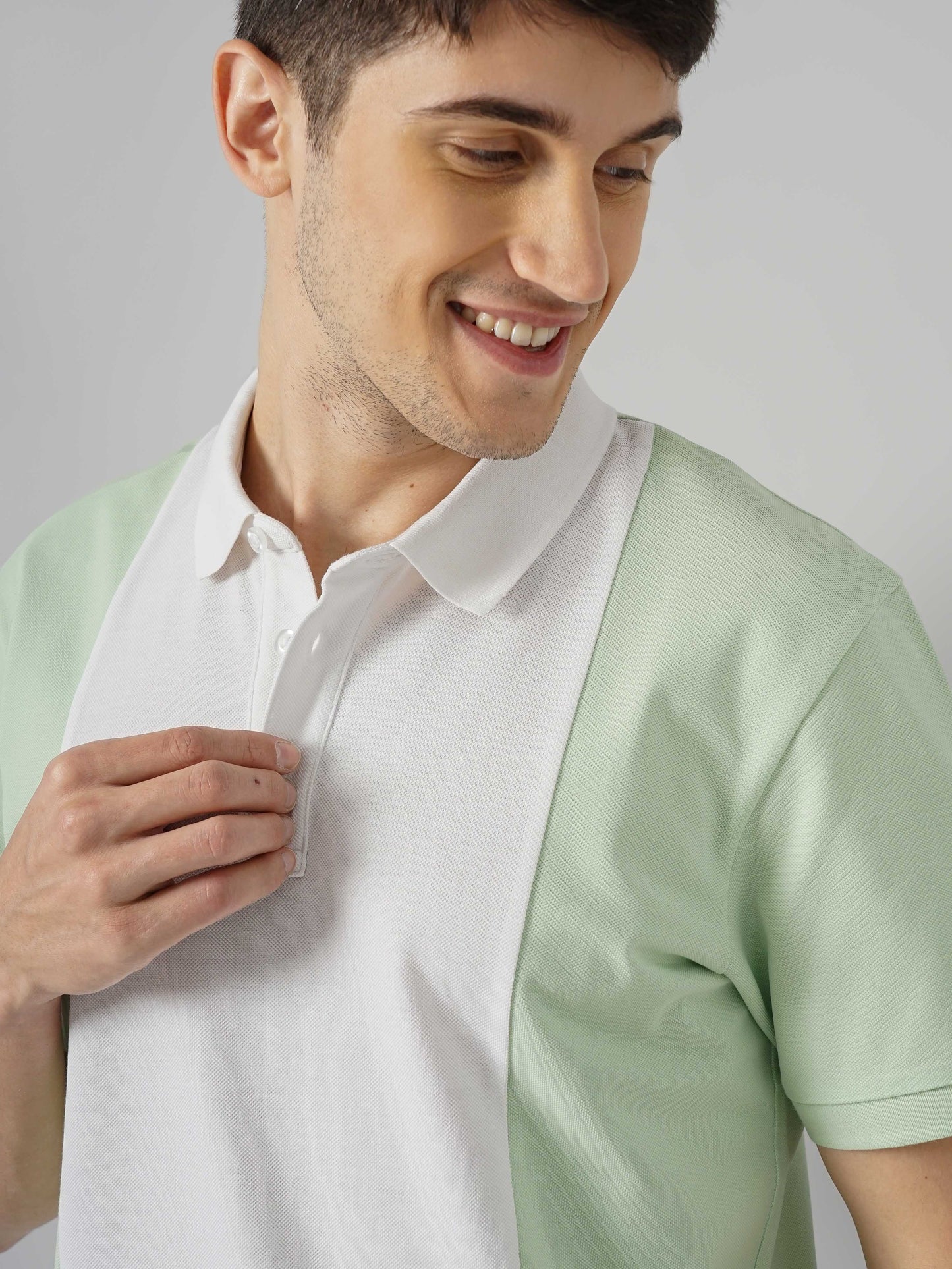 Green Colourblock Cotton Polo