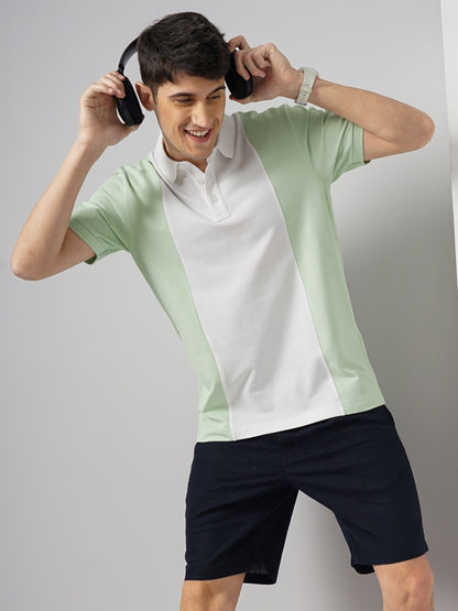 Green Colourblock Cotton Polo