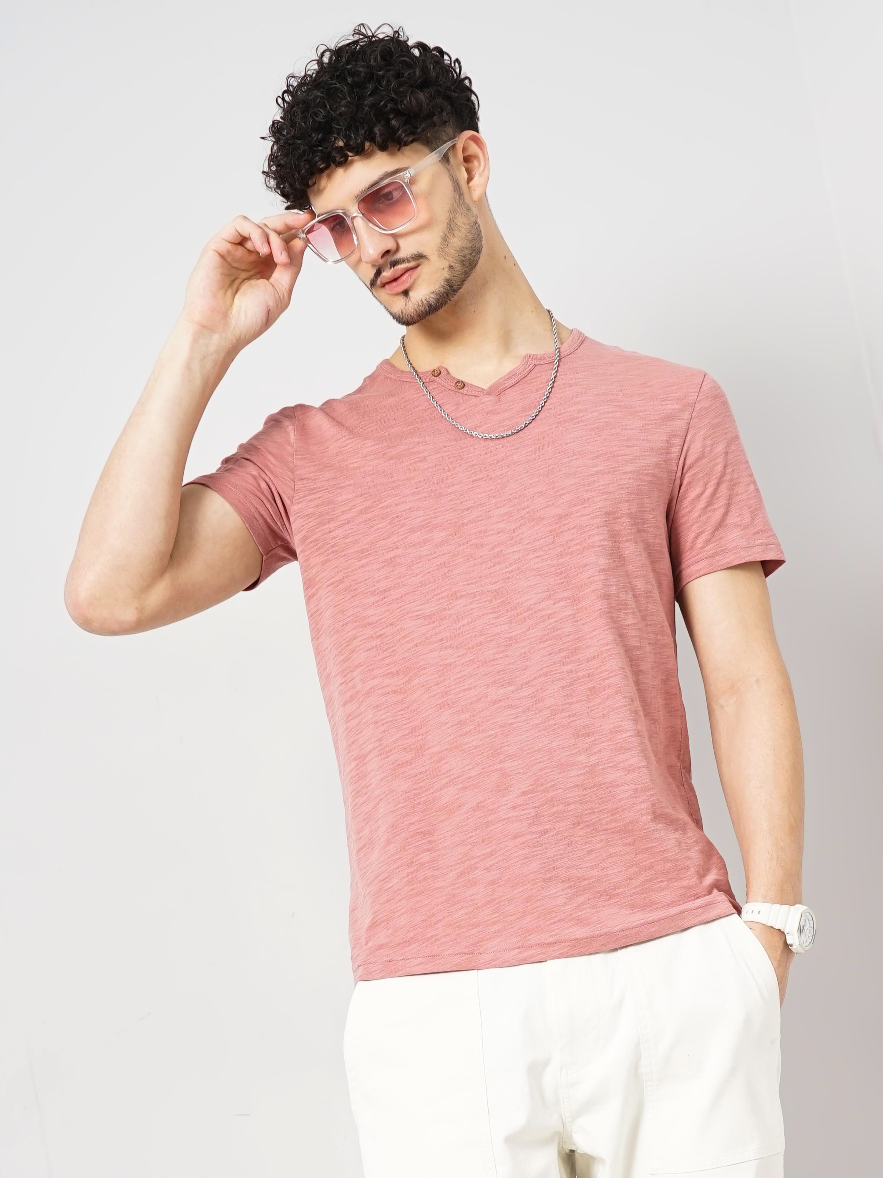 Pink Solid Cotton T-shirt