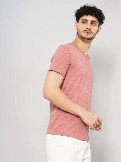 Pink Solid Cotton T-shirt