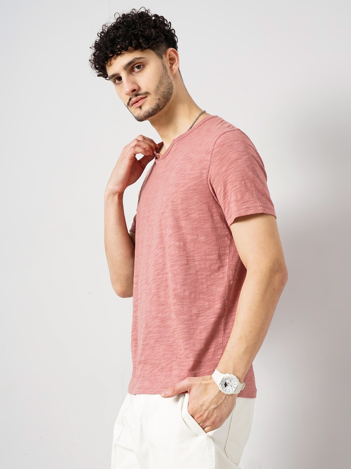 Pink Solid Cotton T-shirt