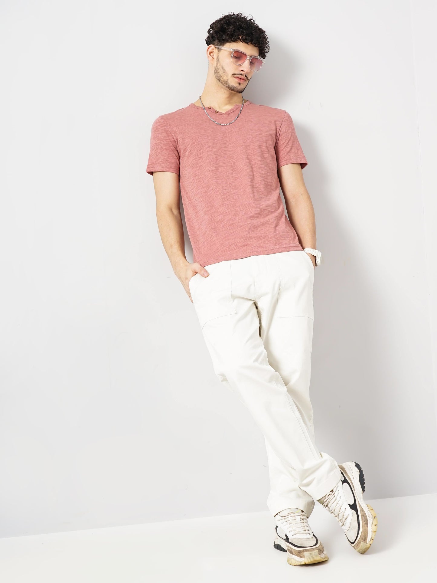 Pink Solid Cotton T-shirt