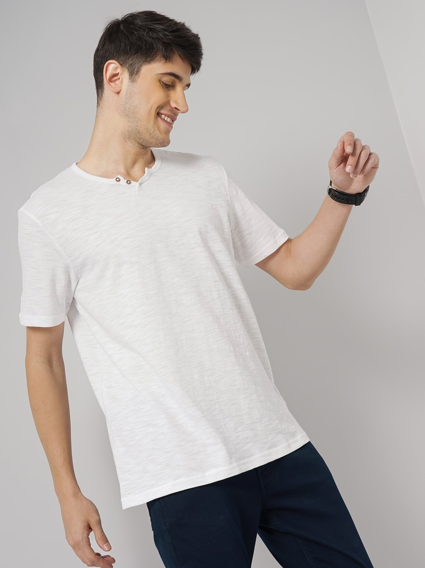 White Solid Cotton T-shirt