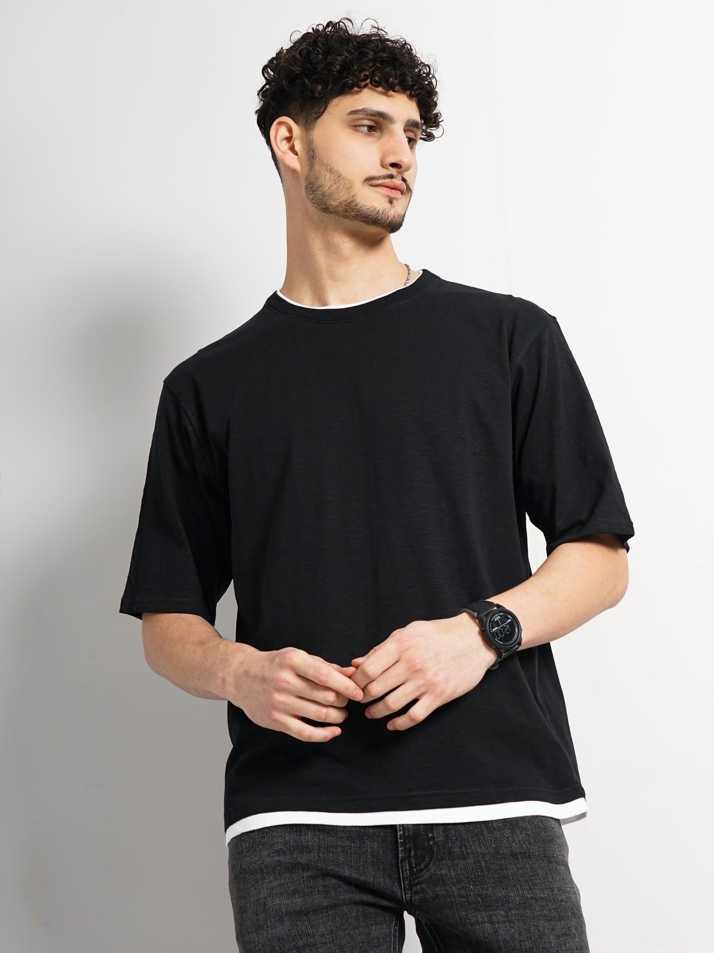 Black Solid Cotton T-shirt