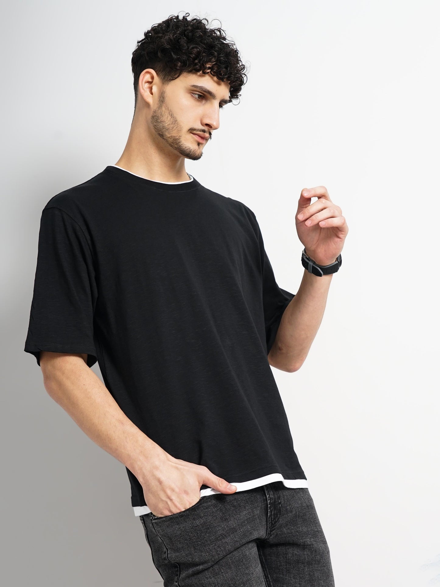 Black Solid Cotton T-shirt