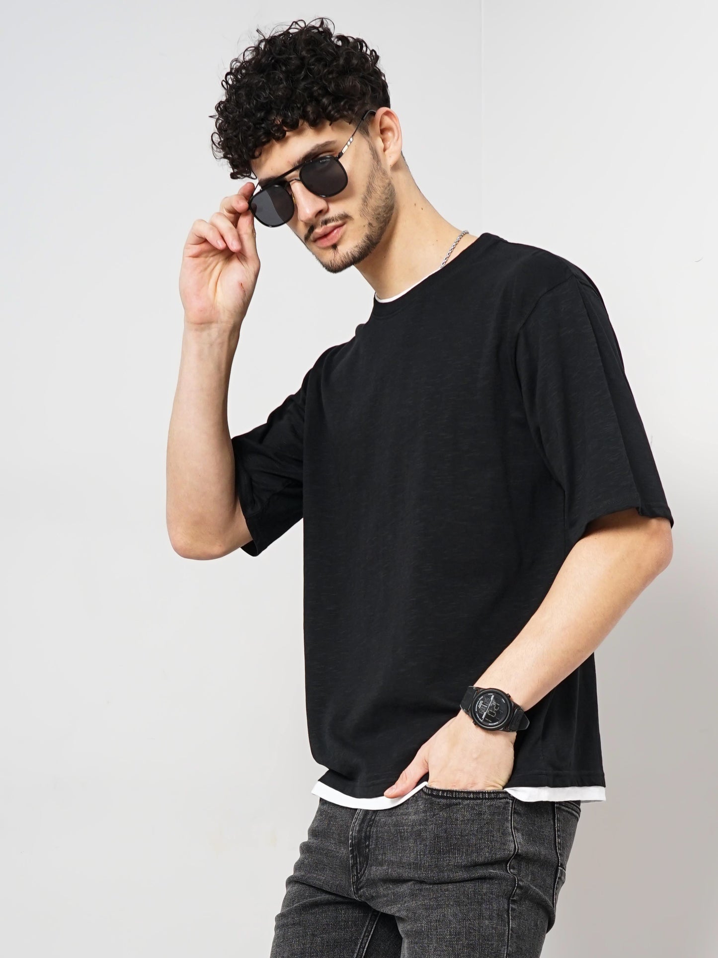 Black Solid Cotton T-shirt