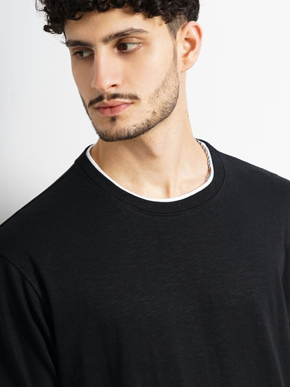 Black Solid Cotton T-shirt