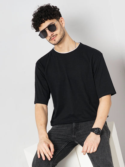 Black Solid Cotton T-shirt