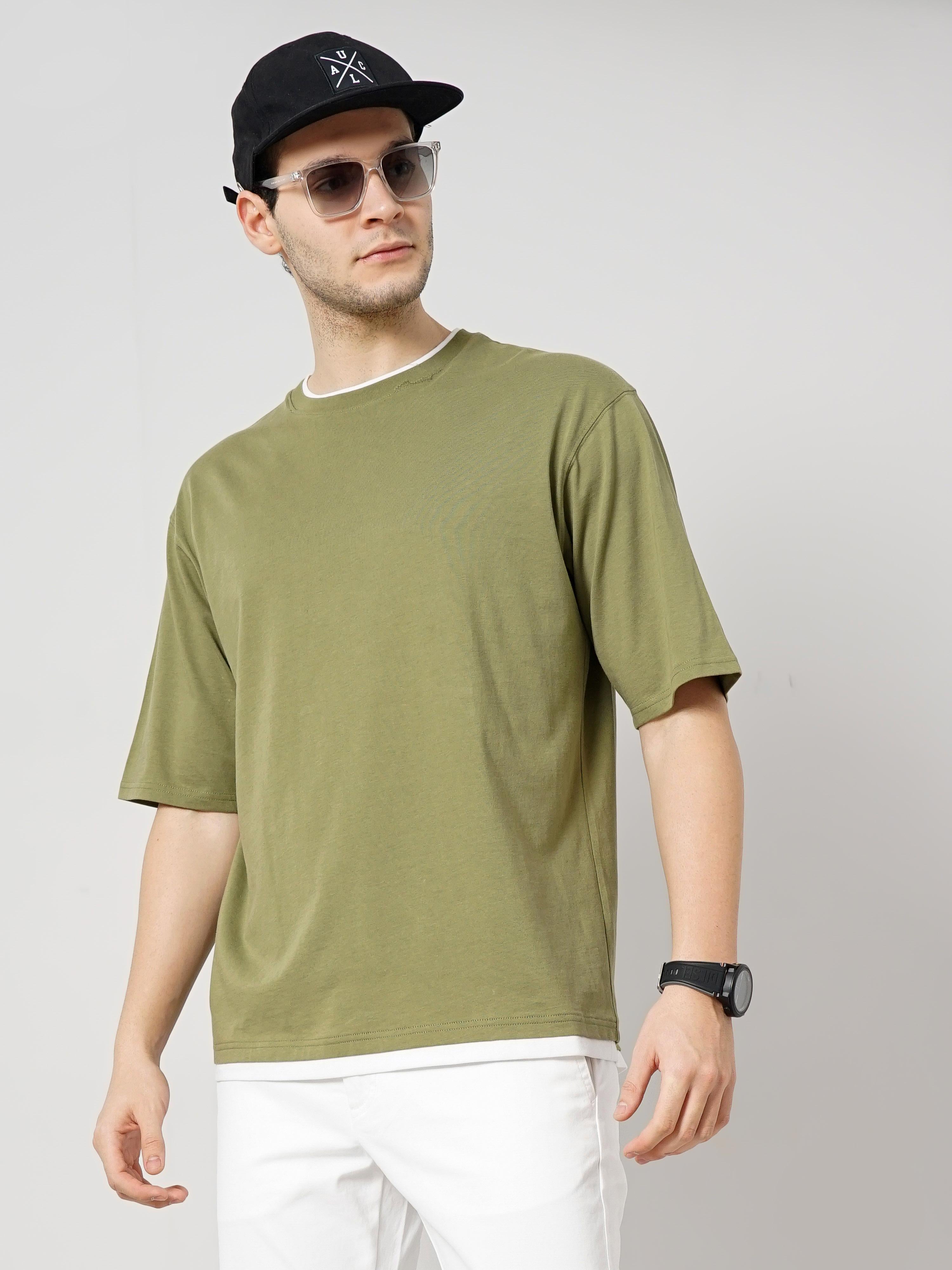 Olive Solid Cotton T-shirt