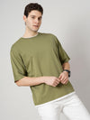 Celio* Solid Regular Fit Cotton Olive T-Shirt