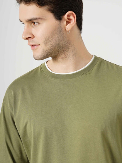 Olive Solid Cotton T-shirt