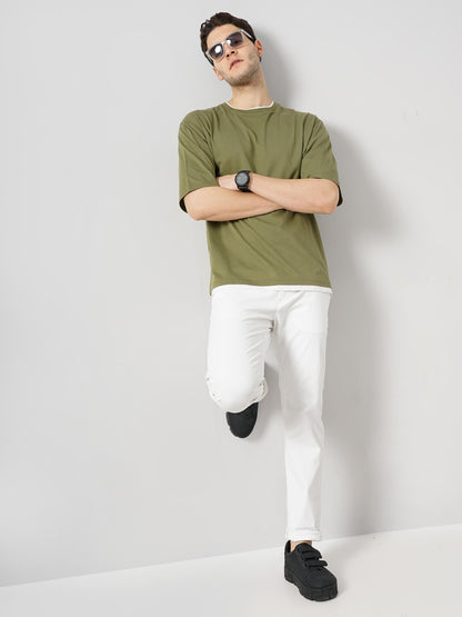 Olive Solid Cotton T-shirt