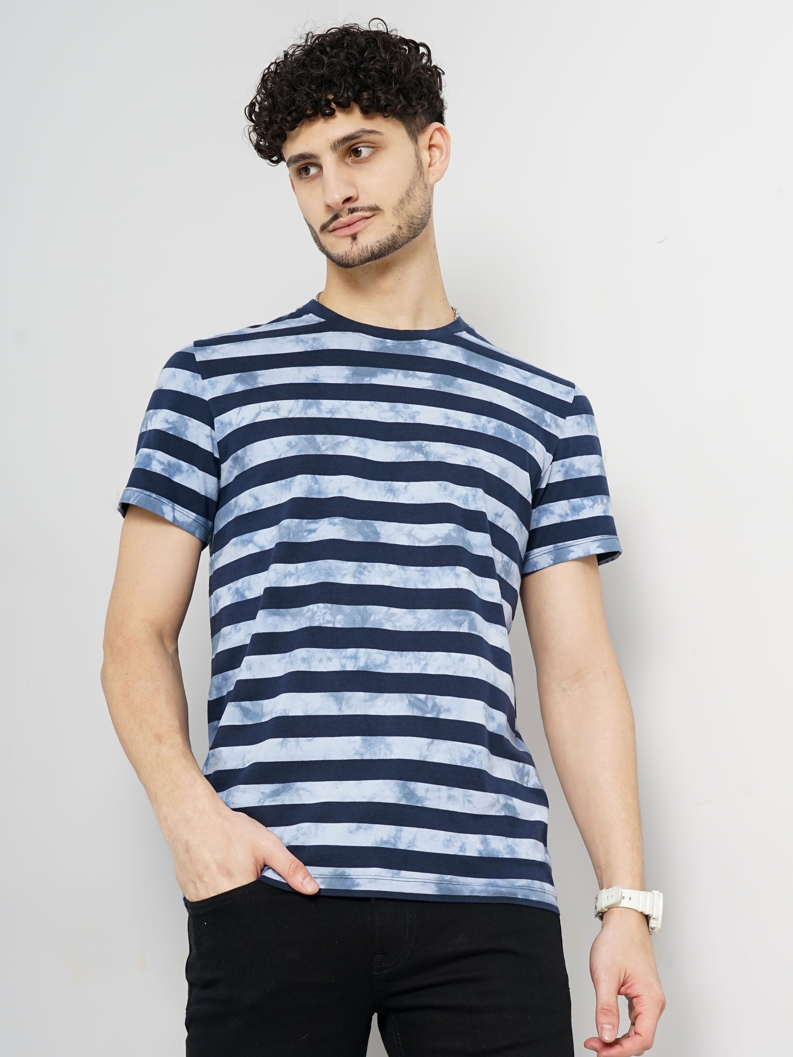 Blue Striped Cotton T-shirt