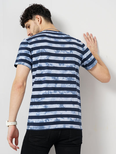 Celio* Striped Regular Fit Cotton Blue T-Shirt