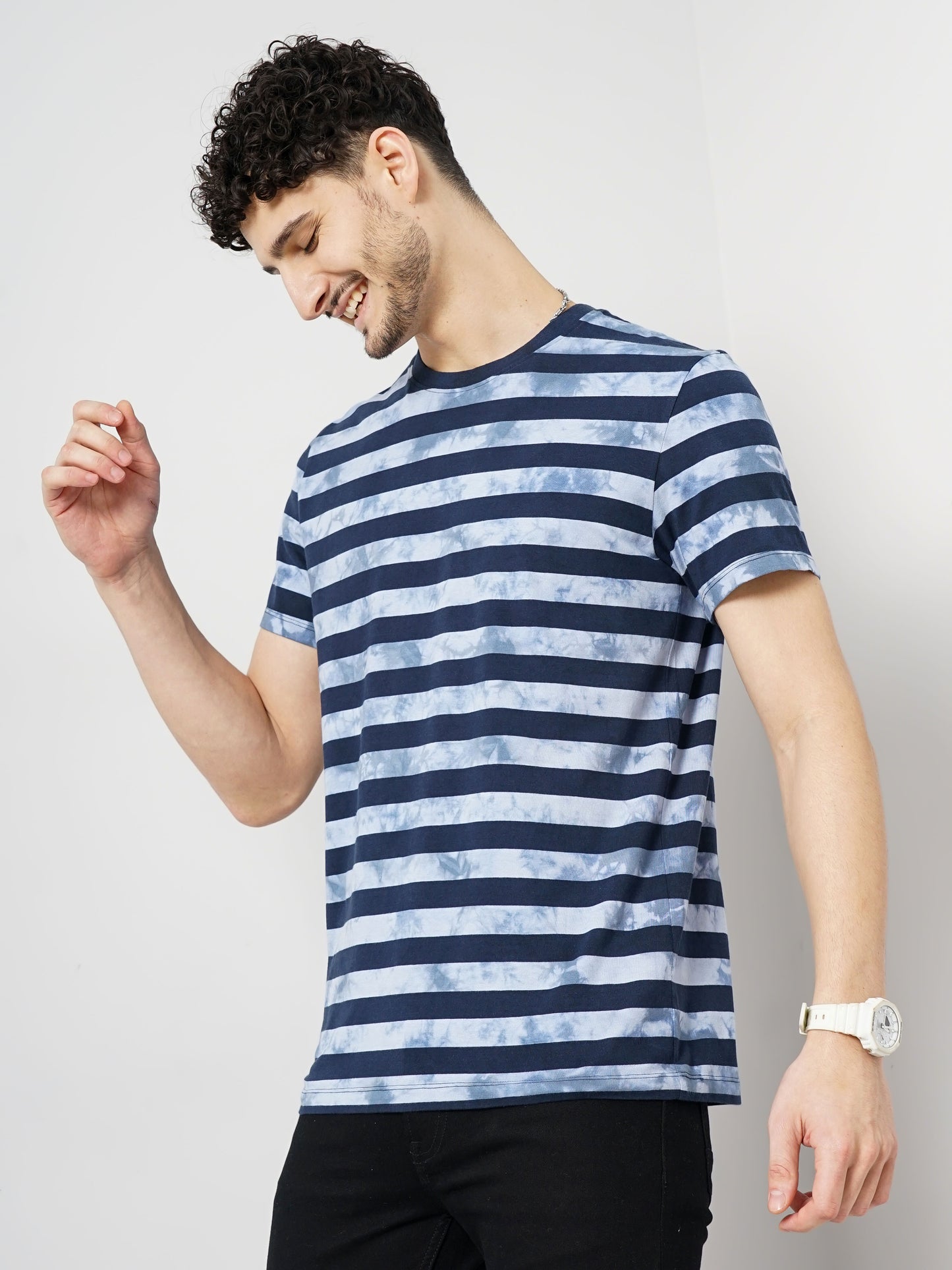 Blue Striped Cotton T-shirt