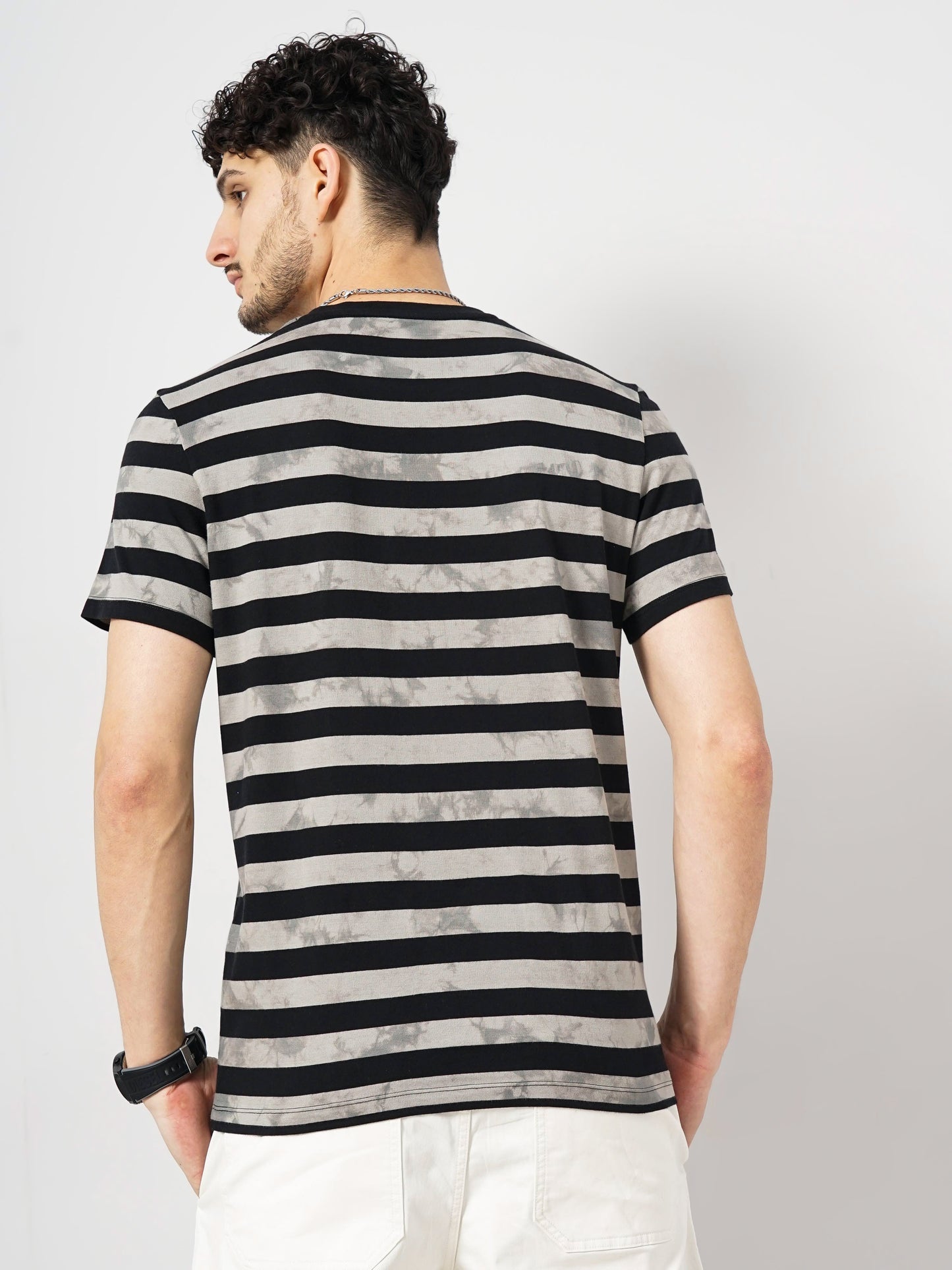 Grey Striped Cotton T-shirt