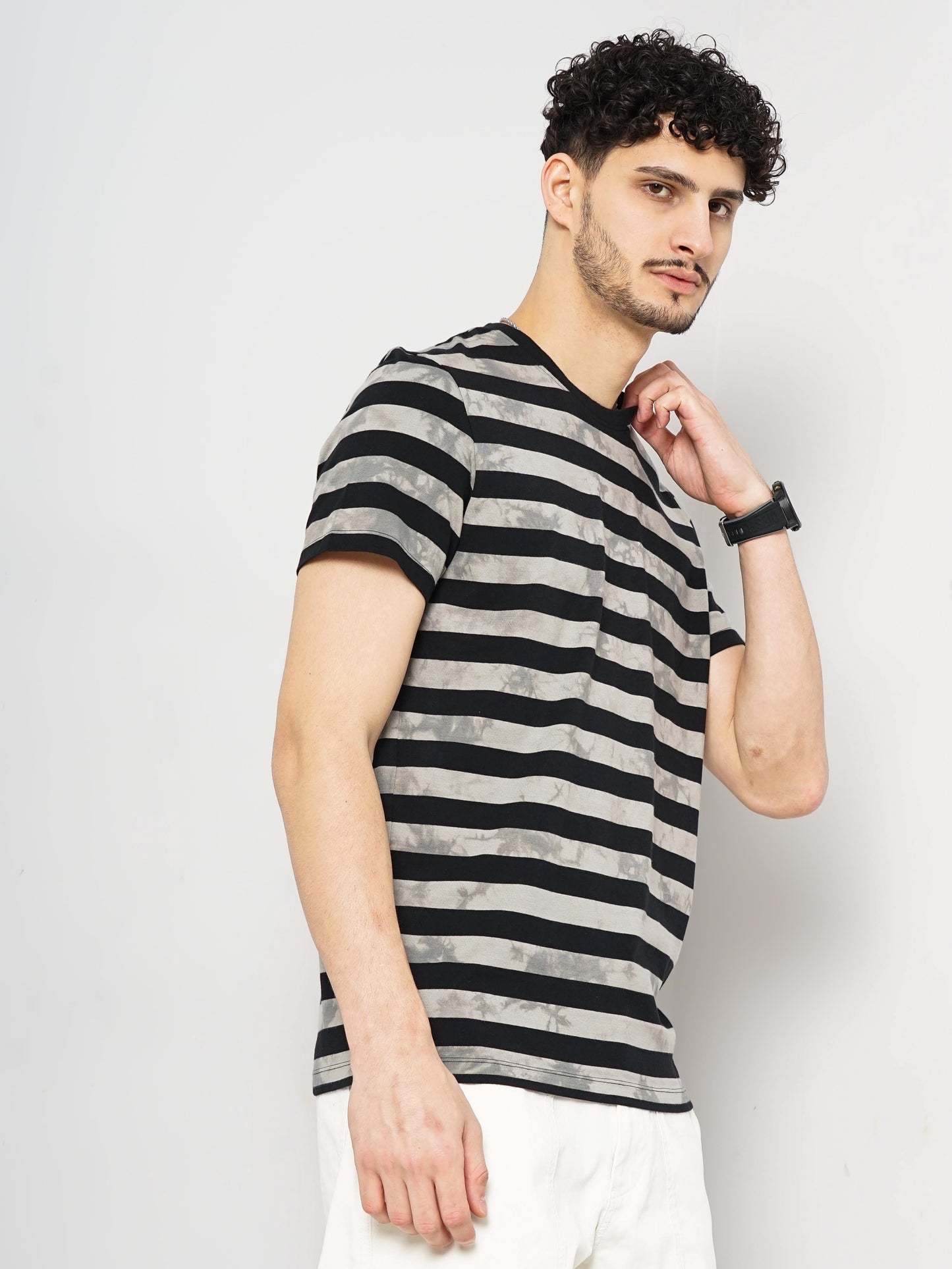 Grey Striped Cotton T-shirt