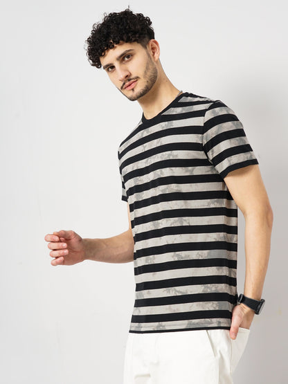 Grey Striped Cotton T-shirt