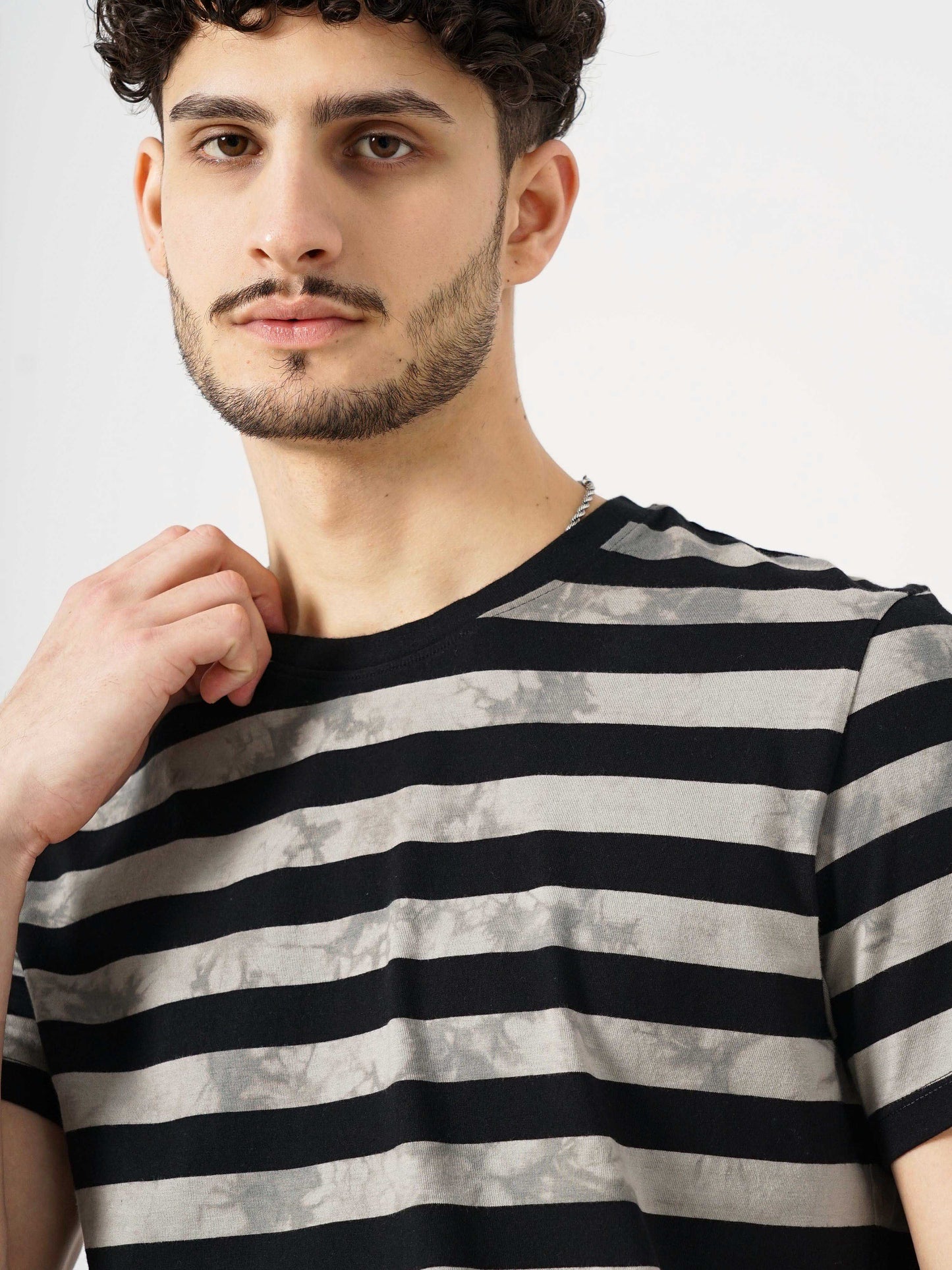 Grey Striped Cotton T-shirt