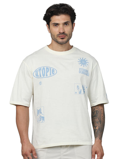 Celio* Printed Regular Fit Cotton White T-Shirt