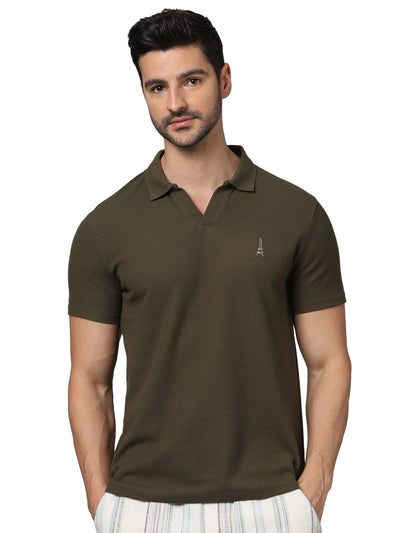 Celio* Solid Regular Fit Cotton Olive T-Shirt